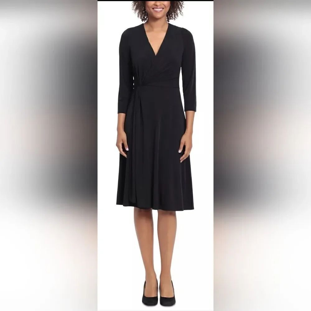 LONDON TIMES Side-Twist A-Line Dress NWT size 8 black